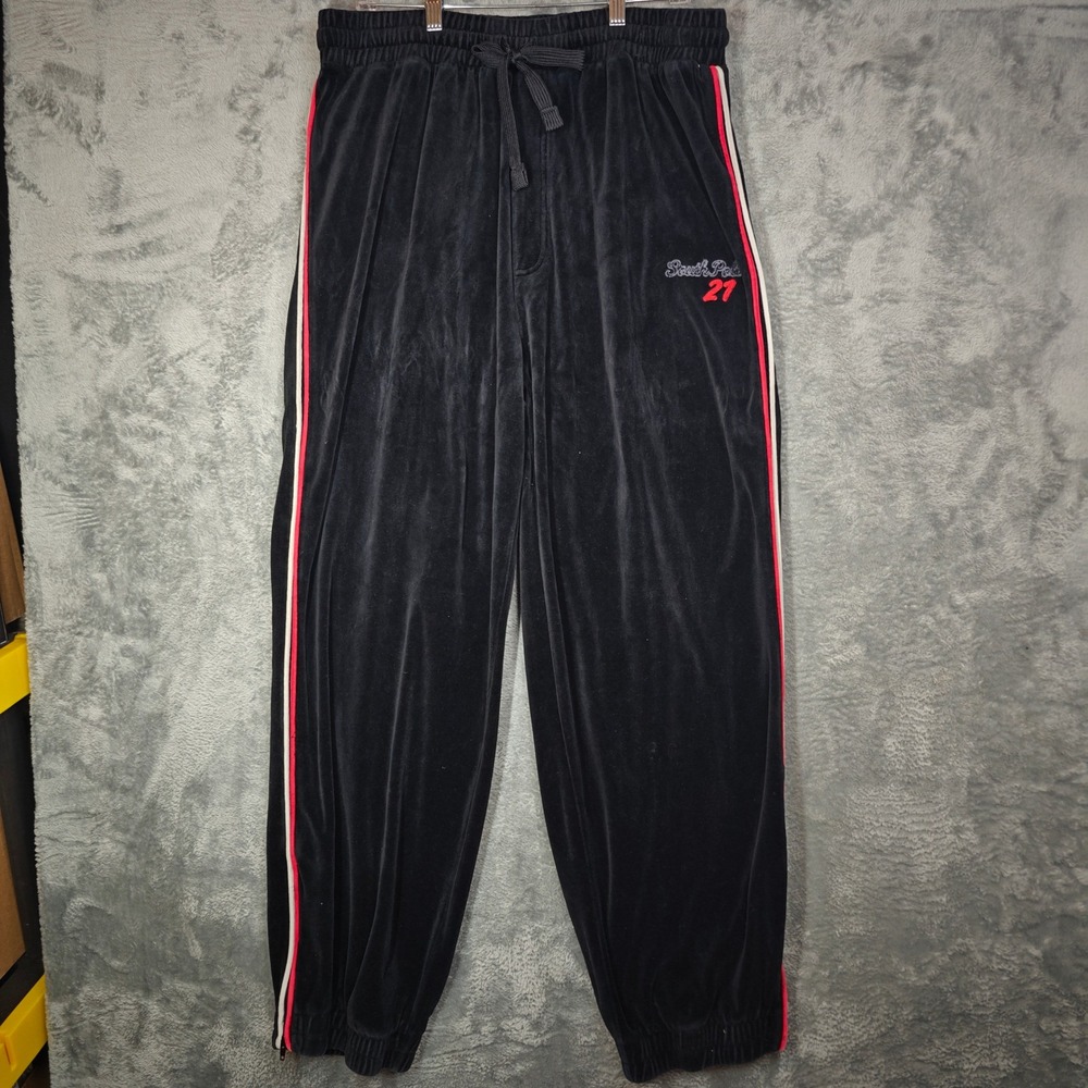 Vintage Southpole Velour Jogger Pants Mens XXL Black Zip Up Side Stripe Track